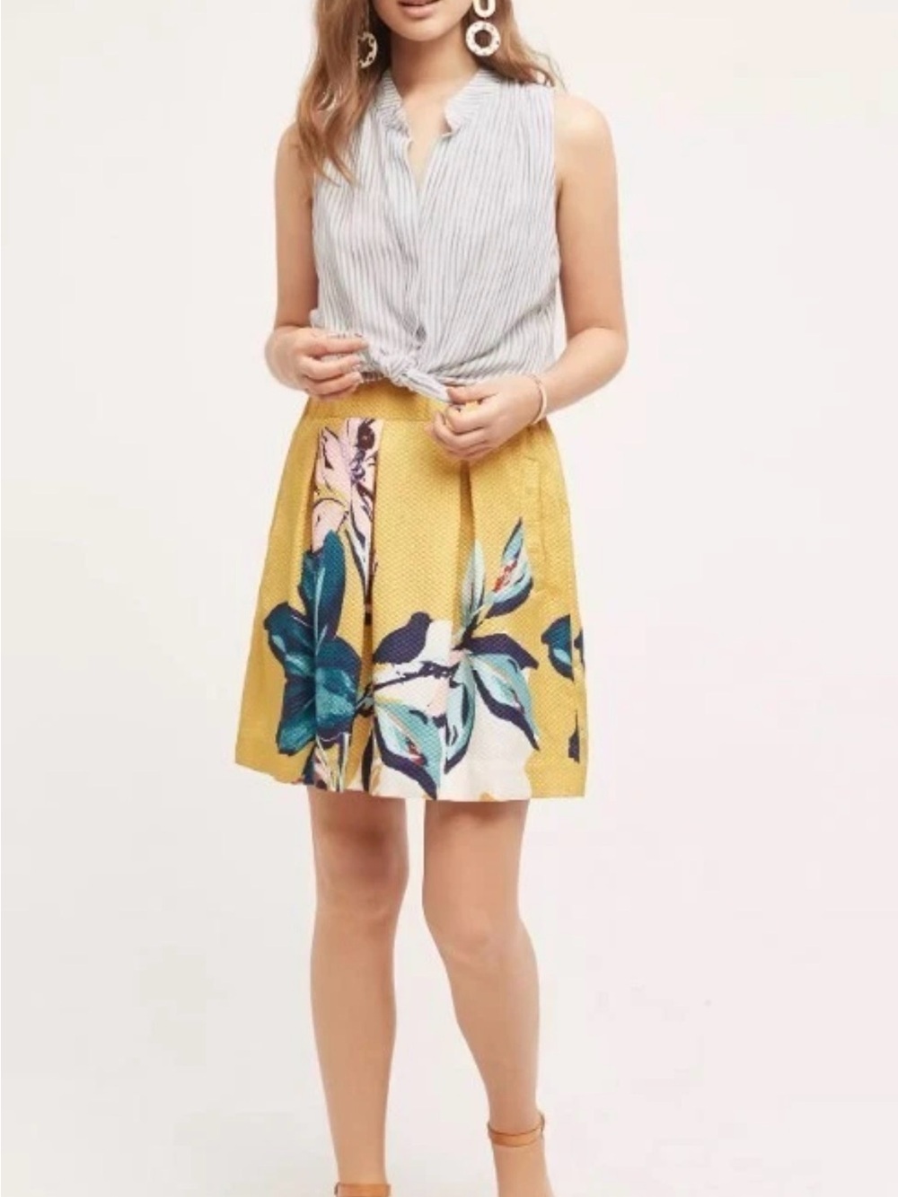 Maeve Tropicale Skirt Size 12 Golden Yellow Tropical Floral Print Anthropologie - Picture 2 of 10